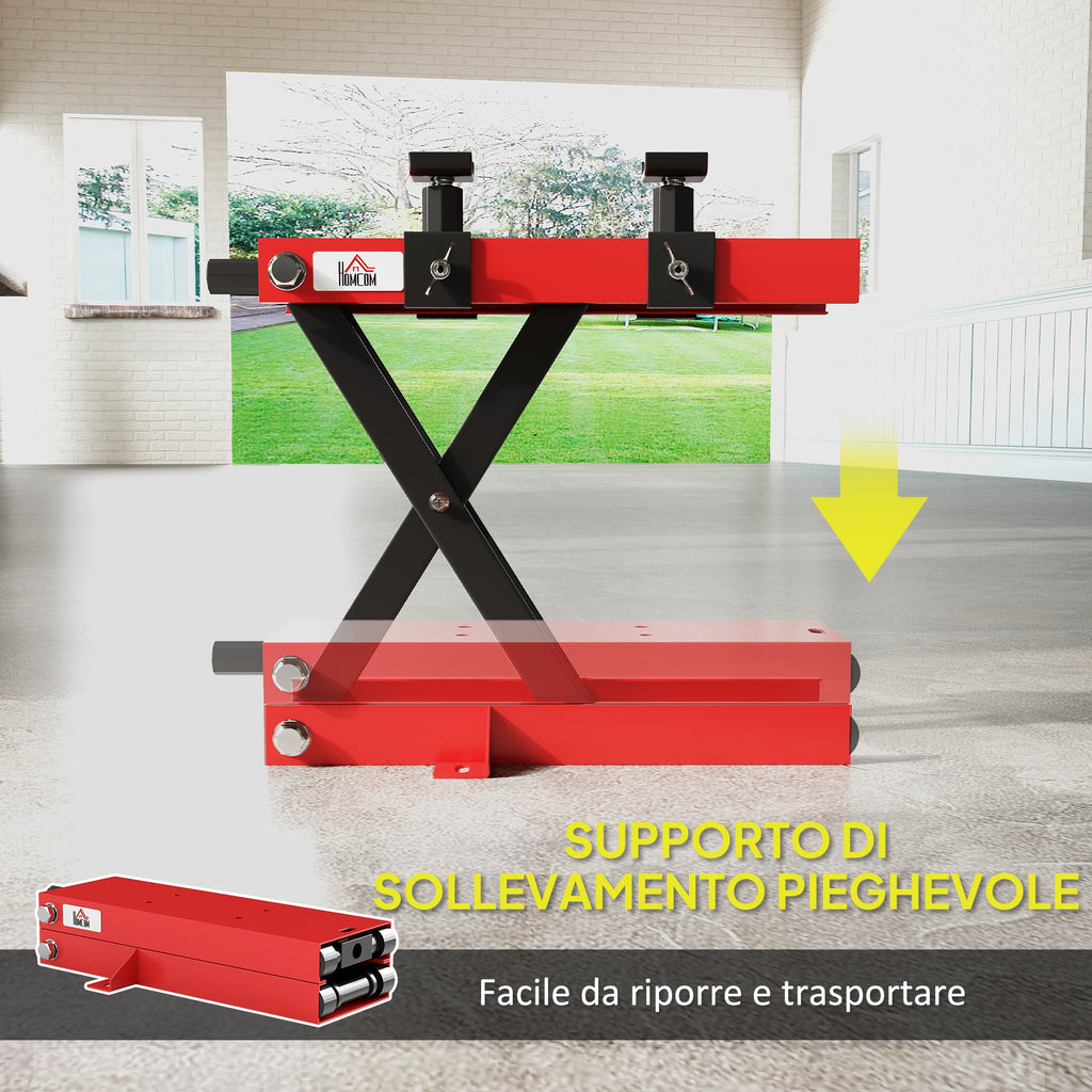 Steel Motorcycle Lift Stand Capacity 500kg, Foldable with Adjustable Height and Crank, Red