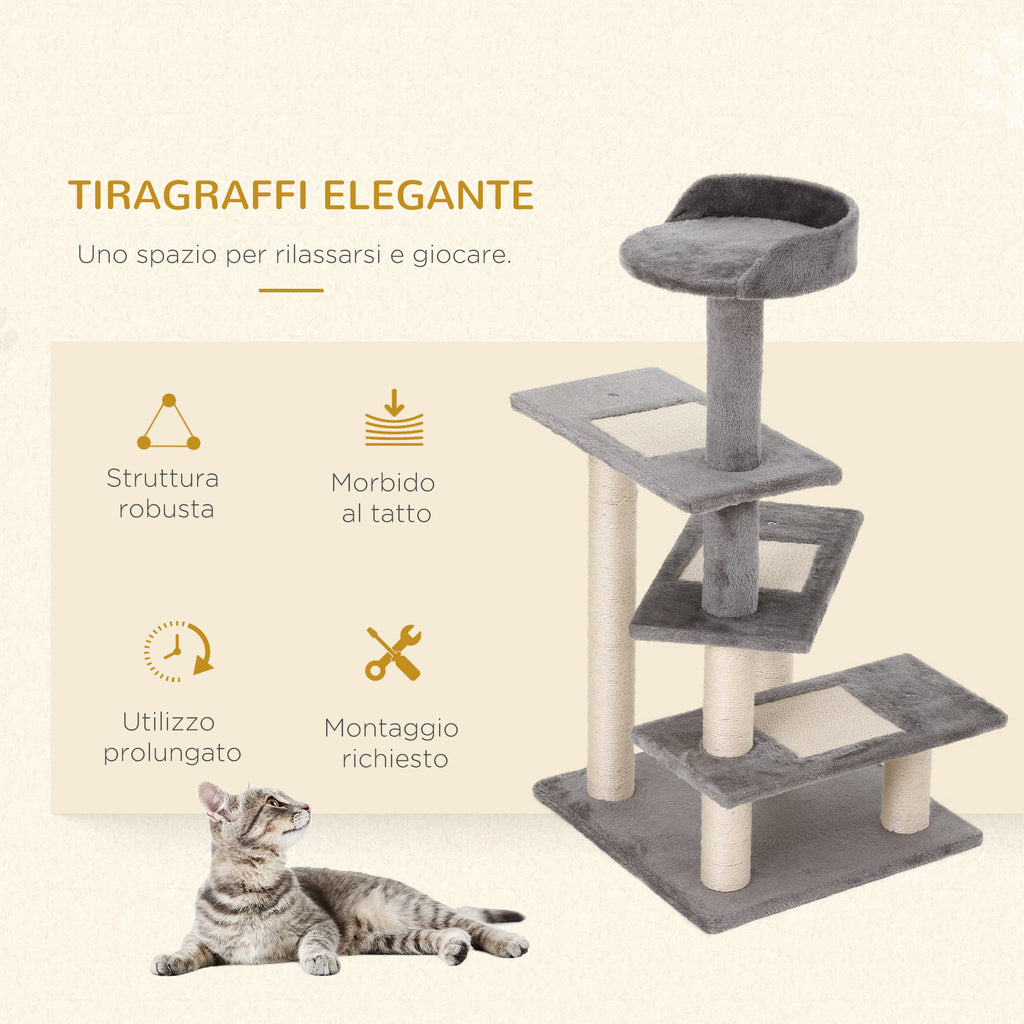 100cm Cat Scratching Post with Round Bed, Sisal Posts and Plush Lining, Grey