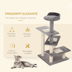 100cm Cat Scratching Post with Round Bed, Sisal Posts and Plush Lining, Grey
