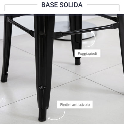 HOMCOM Set of 4 Metal Bar Stools with Footrest for Indoor and Outdoor, 43x43x76 cm, Black - Borgè