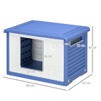 PawHut Outdoor Dog Kennel for Small Dogs in PE with Entrance and 2 Side Air Vents, 60x42x40 cm, Blue and White