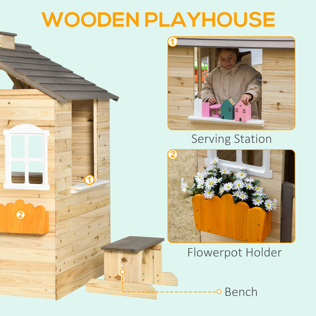 Outsunny Casetta Bimbi 3-7 years at 2 windows with portavas and bench, in fir wood and pp, 113LX94x134.5 cm - Borgè