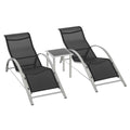 Outsunny Set of 2 Garden Loungers and Glass Table, Sun Lounger with Breathable Fabric, 59x169x66cm, Black and Grey