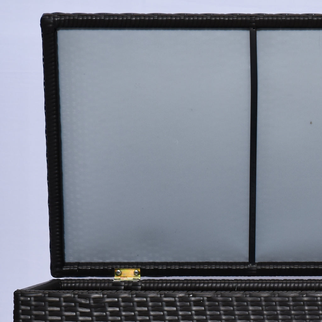 284L Outdoor Storage Chest with Gas Piston, PE Rattan and Steel, 118x54x59 cm, Dark Brown