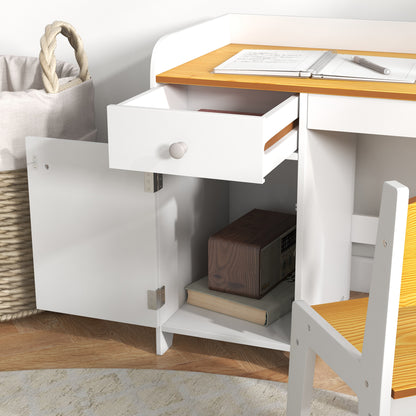 Zonekiz school desk and chair for children for 3-6 years with drawer and white wooden cabinet - Borgè