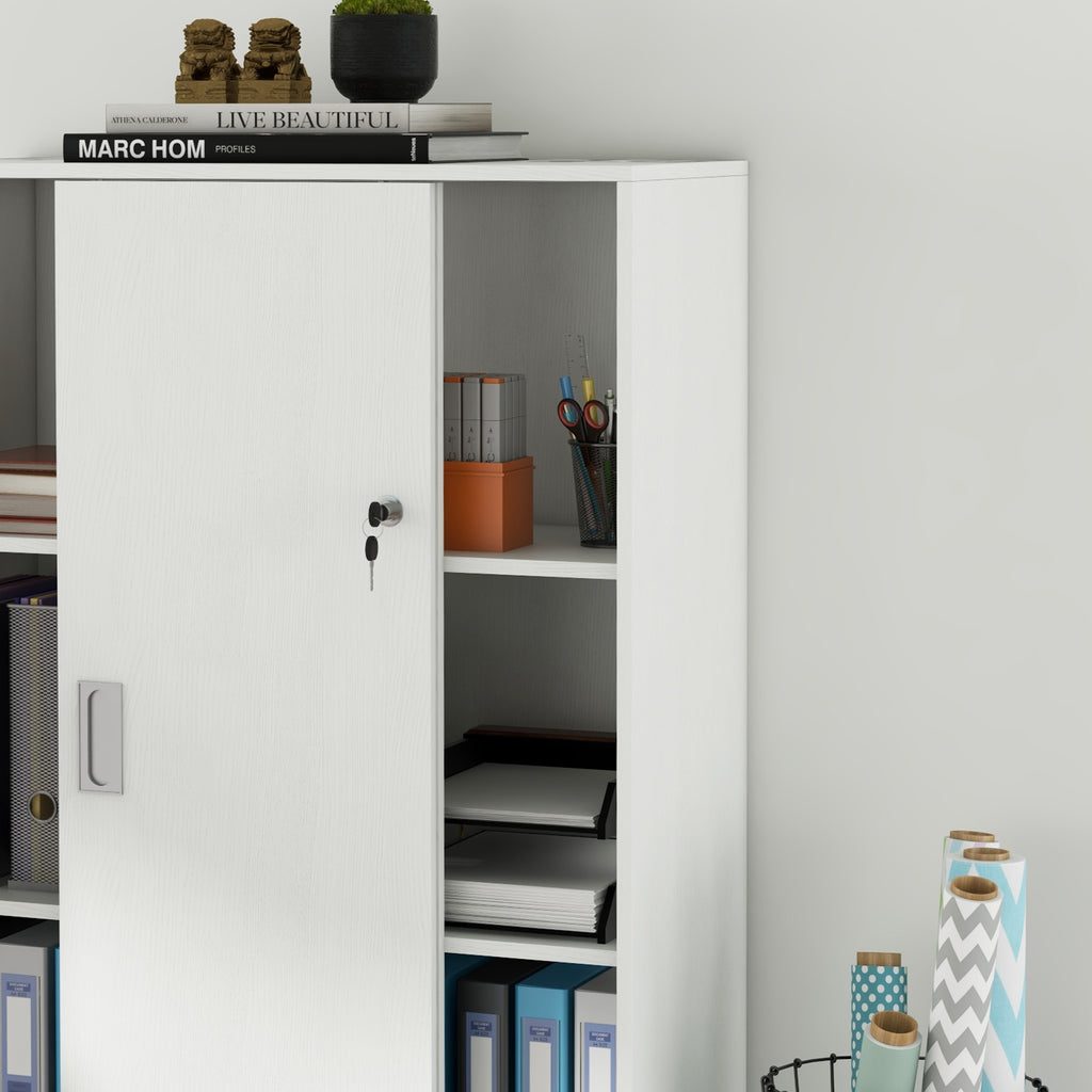 3-Shelf Office Cabinet with 2 Security Keys, Chipboard, 80x40x120 cm, White