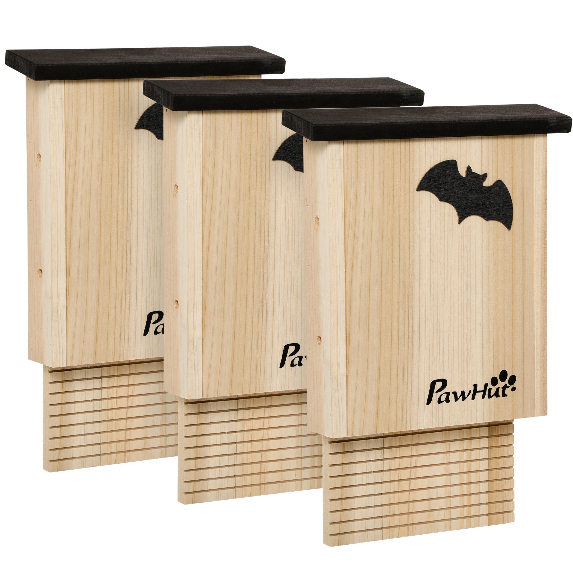 Set of 3 Outdoor Fir Wood Bat Houses, 25x6x37.5 cm, Natural Wood