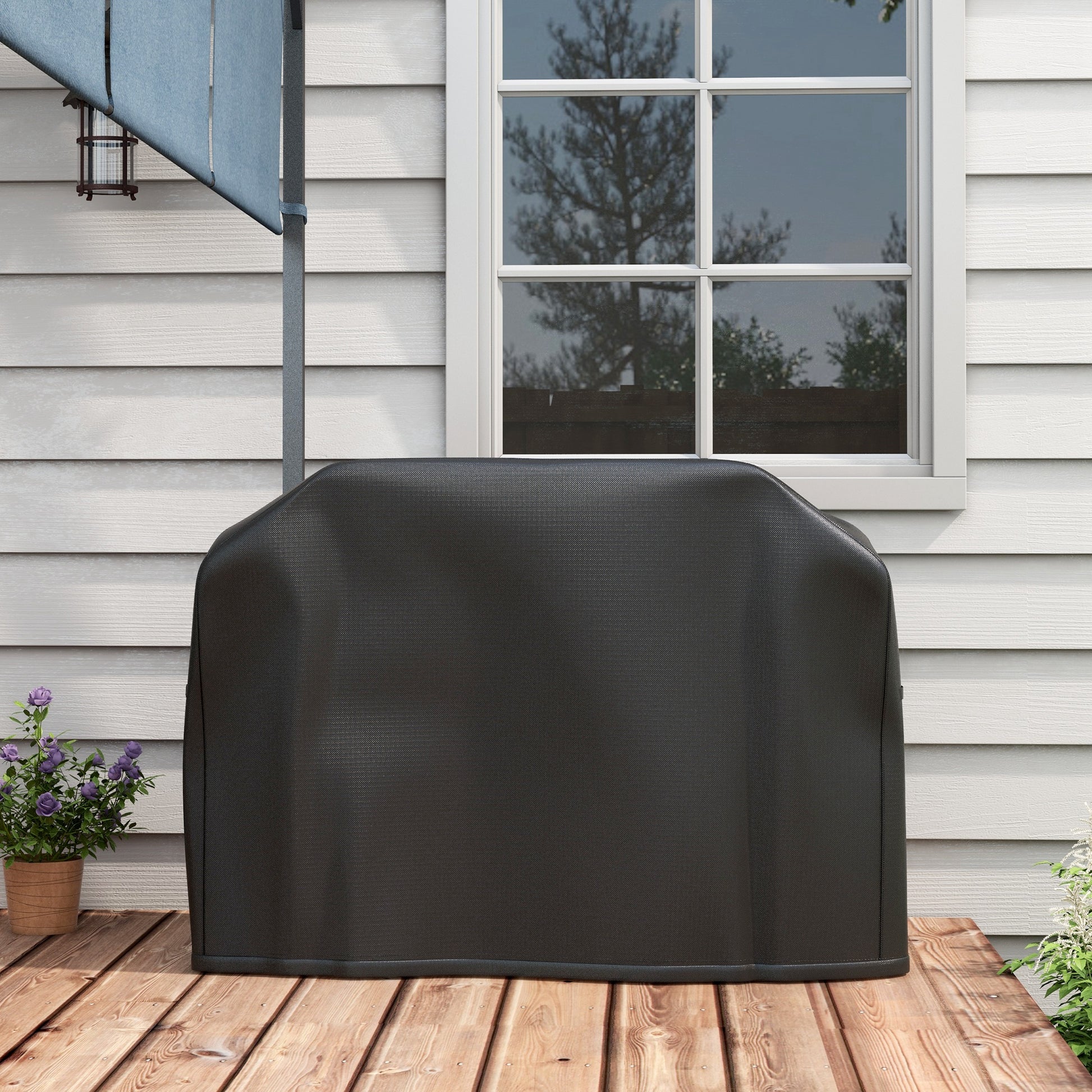 Rectangular Barbecue Cover in Oxford Fabric with Strap and Closures, 124x61x91 cm, Black - Borgè