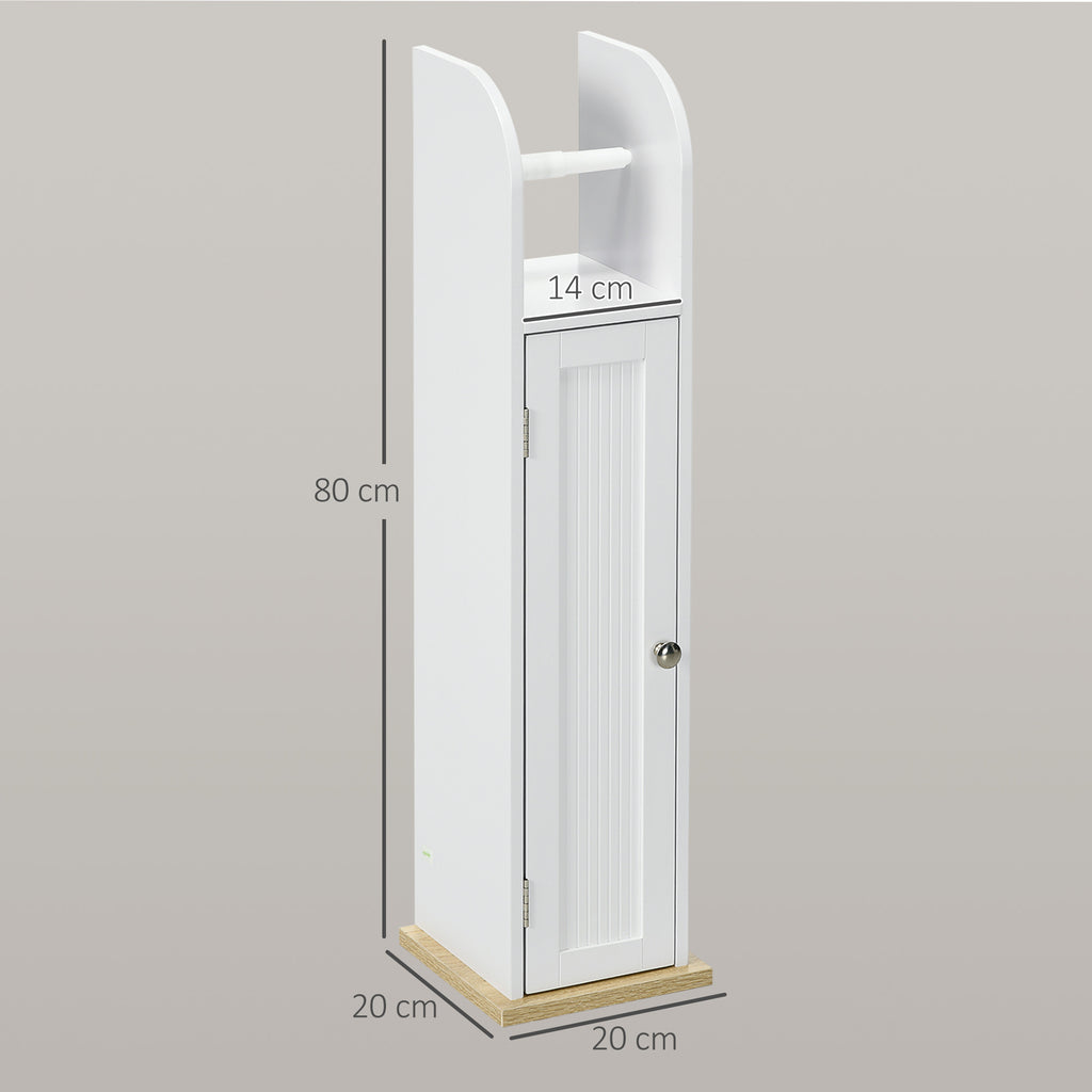 kleankin Narrow Bathroom Cabinet, Space-Saving Bathroom Cabinet with Toilet Paper Holder, Adjustable Shelves, for Laundry Room, Modern, 20x20x80 cm, White