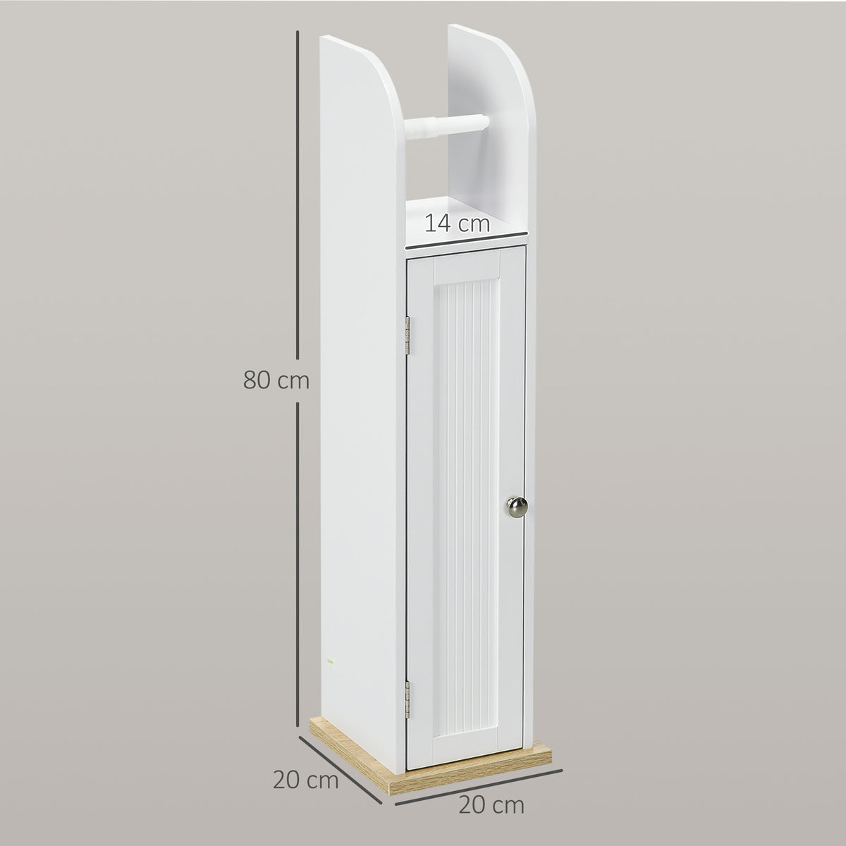 kleankin Narrow Bathroom Cabinet, Space-Saving Bathroom Cabinet with Toilet Paper Holder, Adjustable Shelves, for Laundry Room, Modern, 20x20x80 cm, White