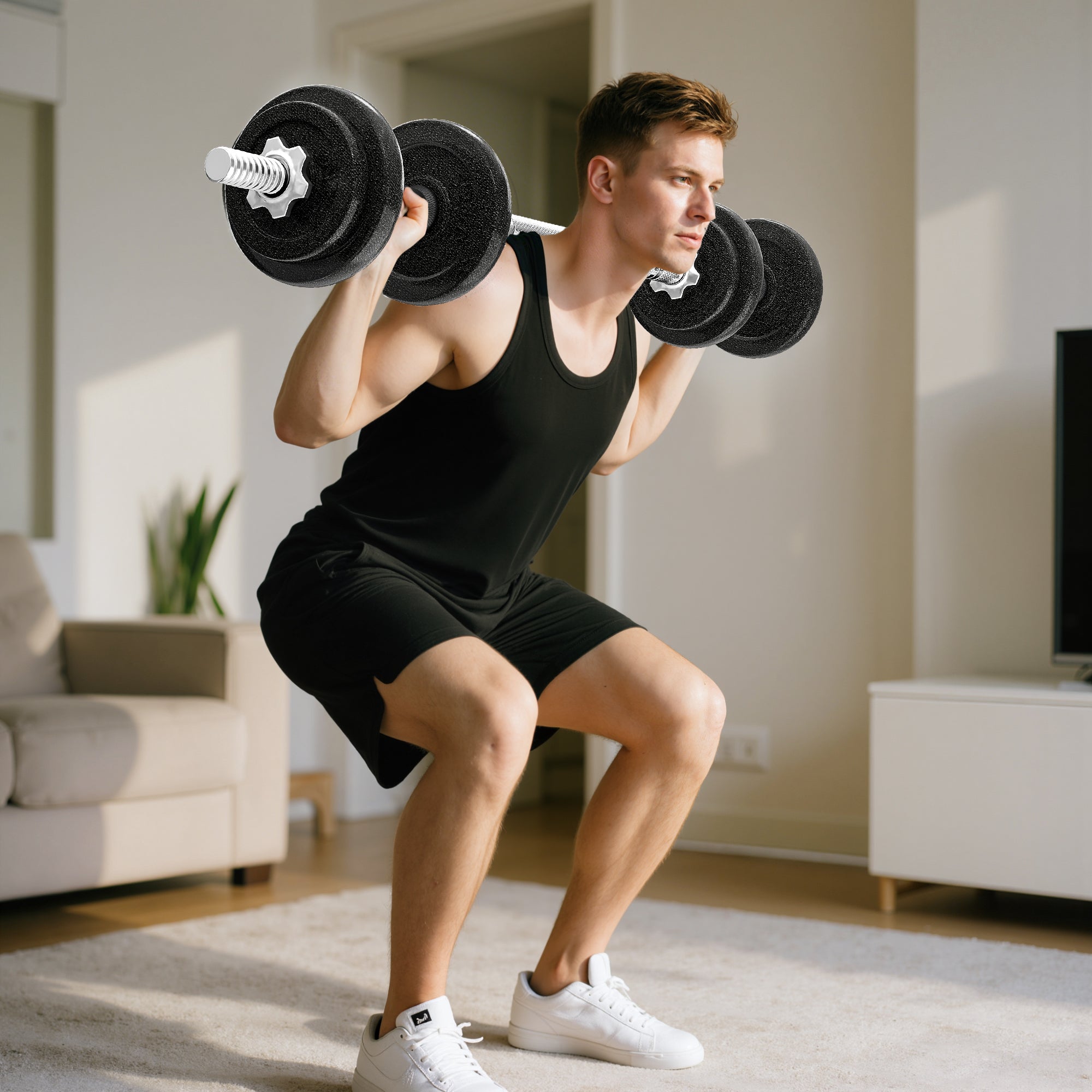 SPORTNOW 20kg Weight and Barbell Set with Non-Slip Grips, 8 Weight Discs, Barbell Bar and 2 Steel Dumbbell Bars