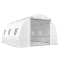 Outsunny Tunnel Greenhouse with 2 Removable Poles and Mesh Doors and Windows, in Galvanized Steel and PE, 396x300x200 cm, White