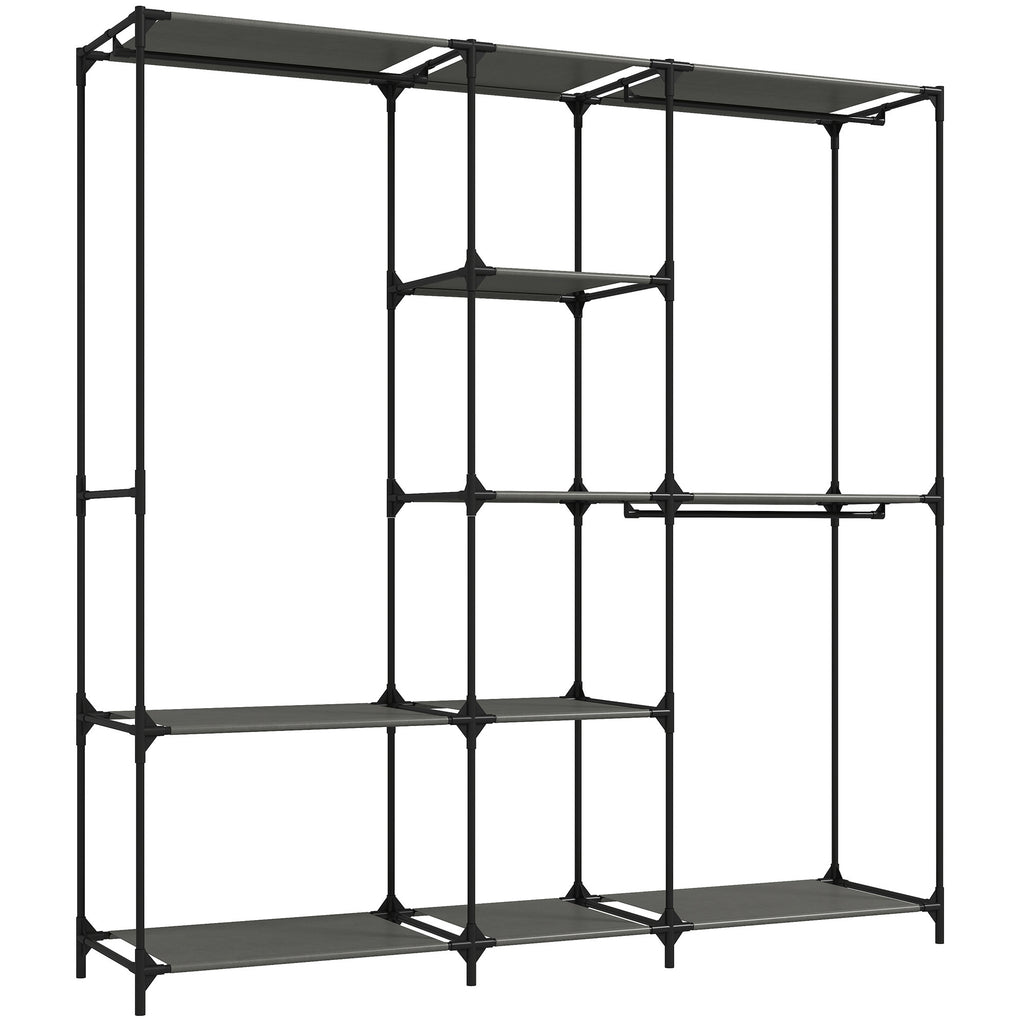 HOMCOM Space-Saving Open Wardrobe with 3 Hanging Rails, 5 Shelves, Steel Frame, 182x43x182 cm, Black