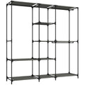 HOMCOM Space-Saving Open Wardrobe with 3 Hanging Rails, 5 Shelves, Steel Frame, 182x43x182 cm, Black