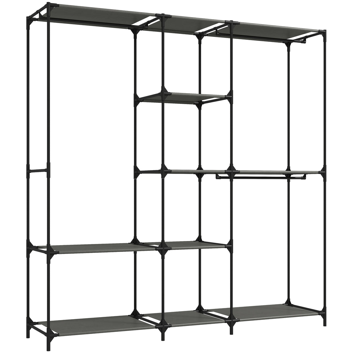 HOMCOM Space-Saving Open Wardrobe with 3 Hanging Rails, 5 Shelves, Steel Frame, 182x43x182 cm, Black