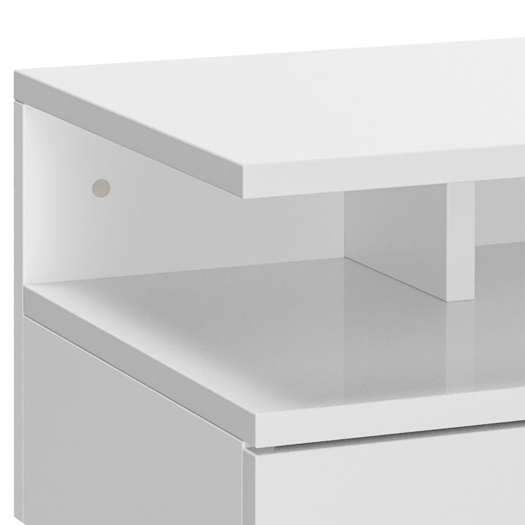 Set of 2 Modern Floating Bedside Tables with Drawer and Wooden Shelf 35x32x22.5cm, Glossy White