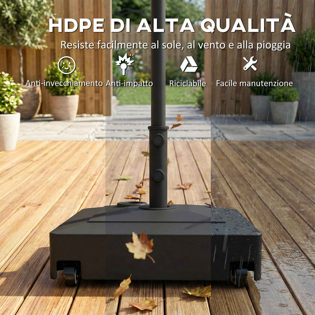 Outsunny Wheeled Umbrella Base with Brakes, Water 40kg/Sand 61kg, for Ø35/38/48mm Umbrella Poles, Black