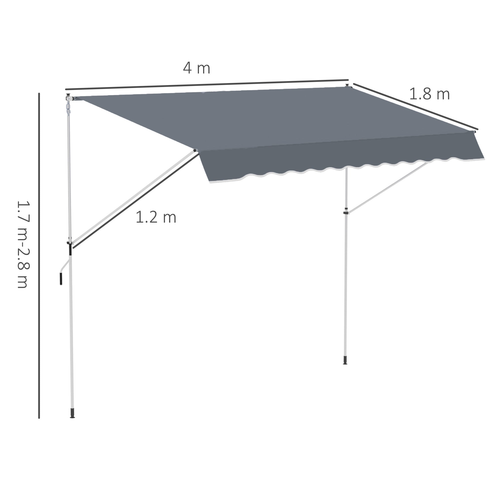 Awning with Roller Arms with Crank and Telescopic Structure, 4x1.2m, Gray