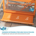 PawHut 3-Door Bird Aviary with House, Ladder and Tray, Made of Wood and Metal, 92x52x171 cm, Orange and Green