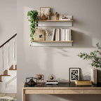 HOMCOM Set of 2 Wooden Wall Shelves for Home and Office, 80x16.5x20 cm, White and Wood Color