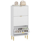 Slim Shoe Rack for 18 Pairs of Shoes with 3 Drop-Down Drawers and Adjustable Shelves, 60x24x128 cm, White