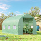Outsunny UV-Proof Tunnel Greenhouse with 6 Mesh Windows and Roll-Up Entrance, Metal and PE, 4x2x2 m, Green