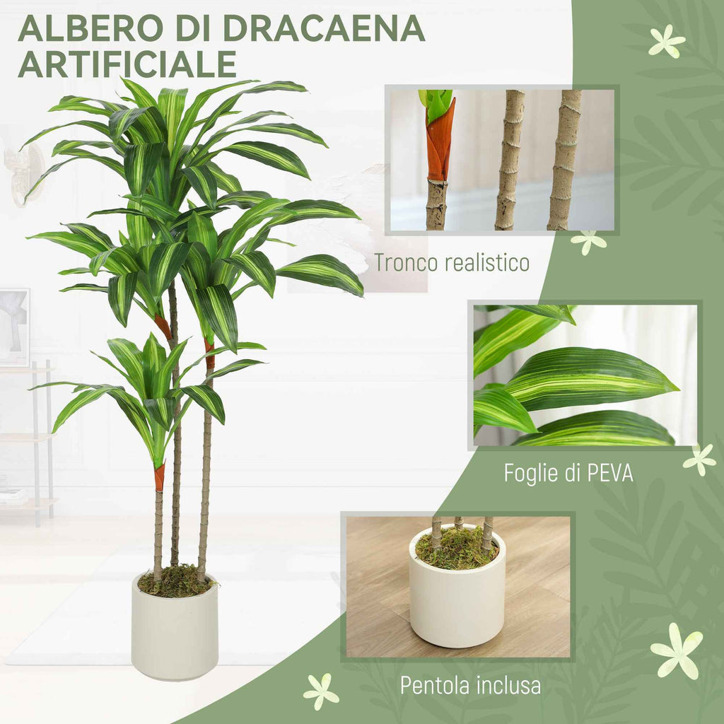 HOMCOM Artificial Green Dracaena Plant in PEVA and Wood with PP and Cement Container Pot, 60x40x120 cm