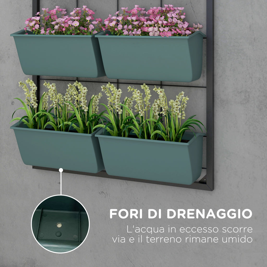 Outsunny 4-Tier Wall-Mounted Vertical Vegetable Garden with 8 Pots, Steel and Plastic, 52x14x90 cm, Dark Green and Black
