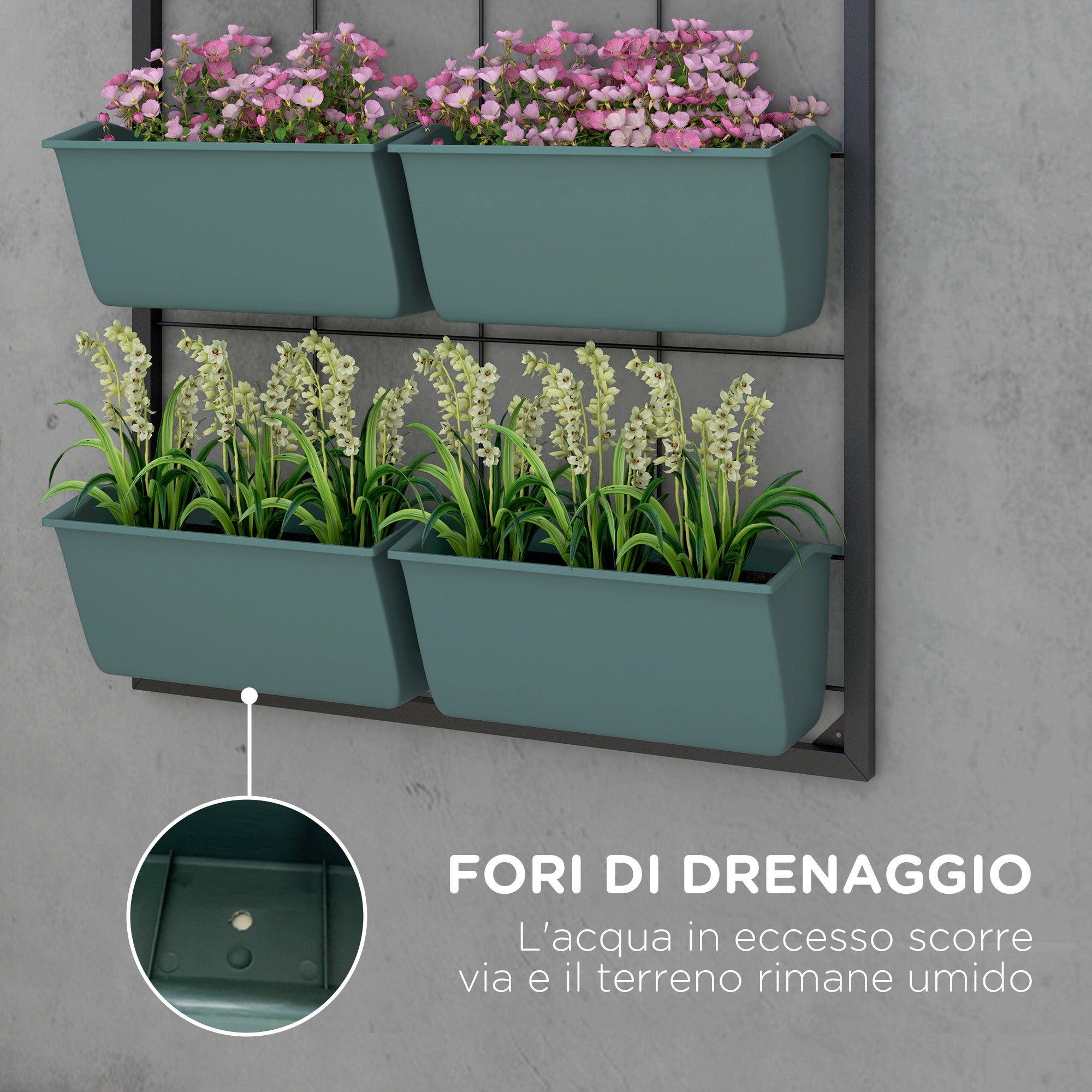 Outsunny 4-Tier Wall-Mounted Vertical Vegetable Garden with 8 Pots, Steel and Plastic, 52x14x90 cm, Dark Green and Black