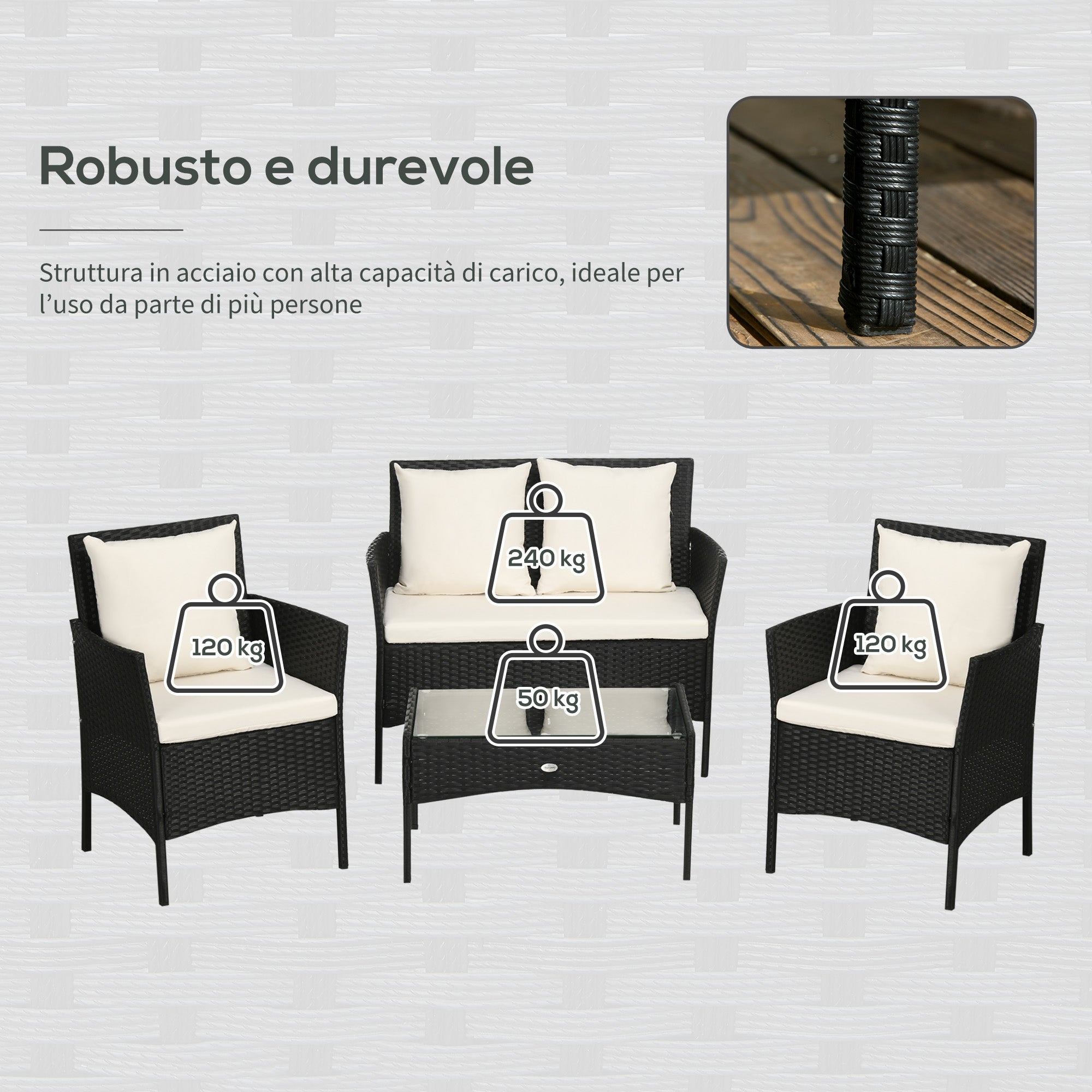 4-Piece Rattan Garden Set with 2 Chairs, 2-Seater Garden Armchair and Low Coffee Table - Borge' Group Limited