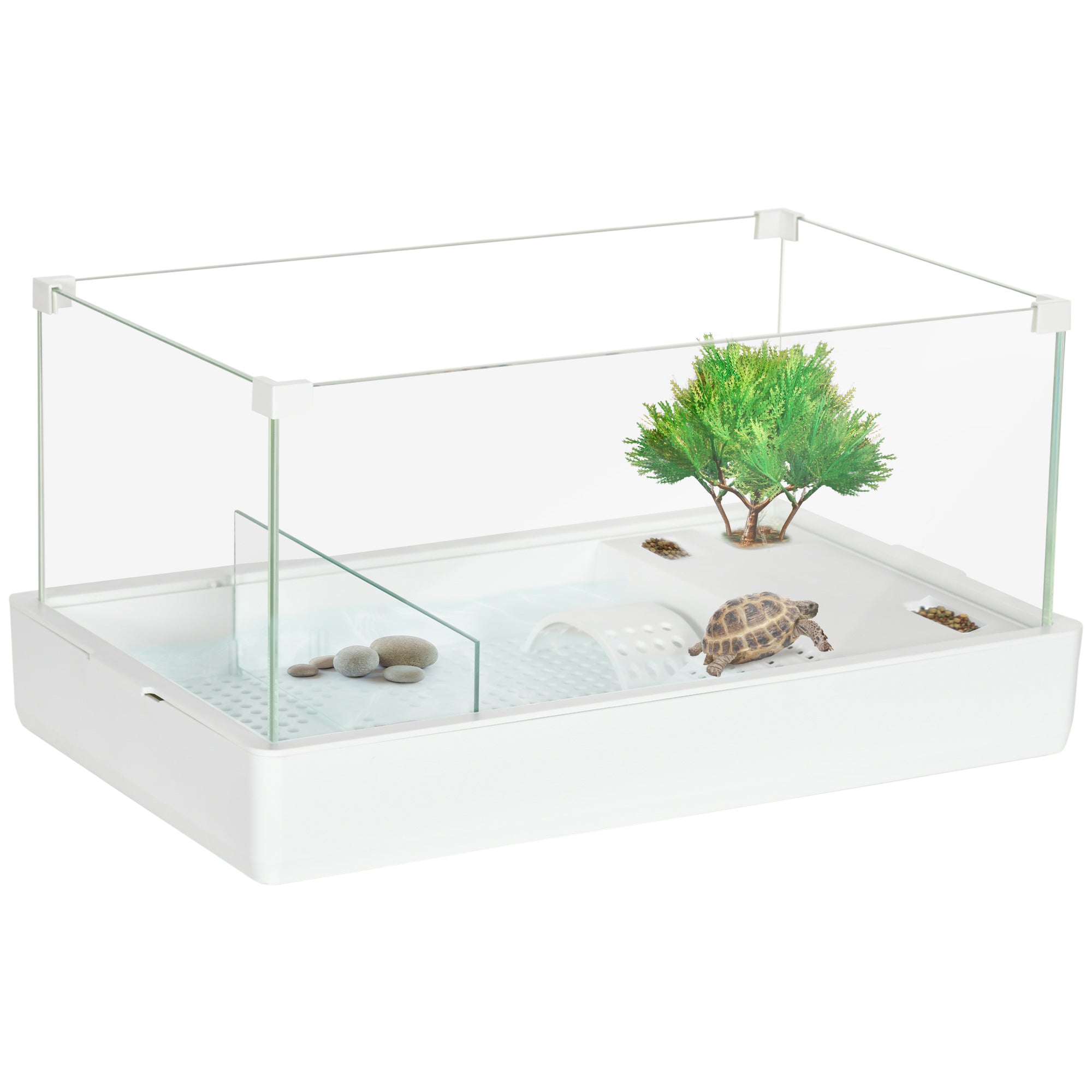 Turtle Tank with 3-Level Filter and Glass and ABS Panels, 51x31x25.5 cm, White