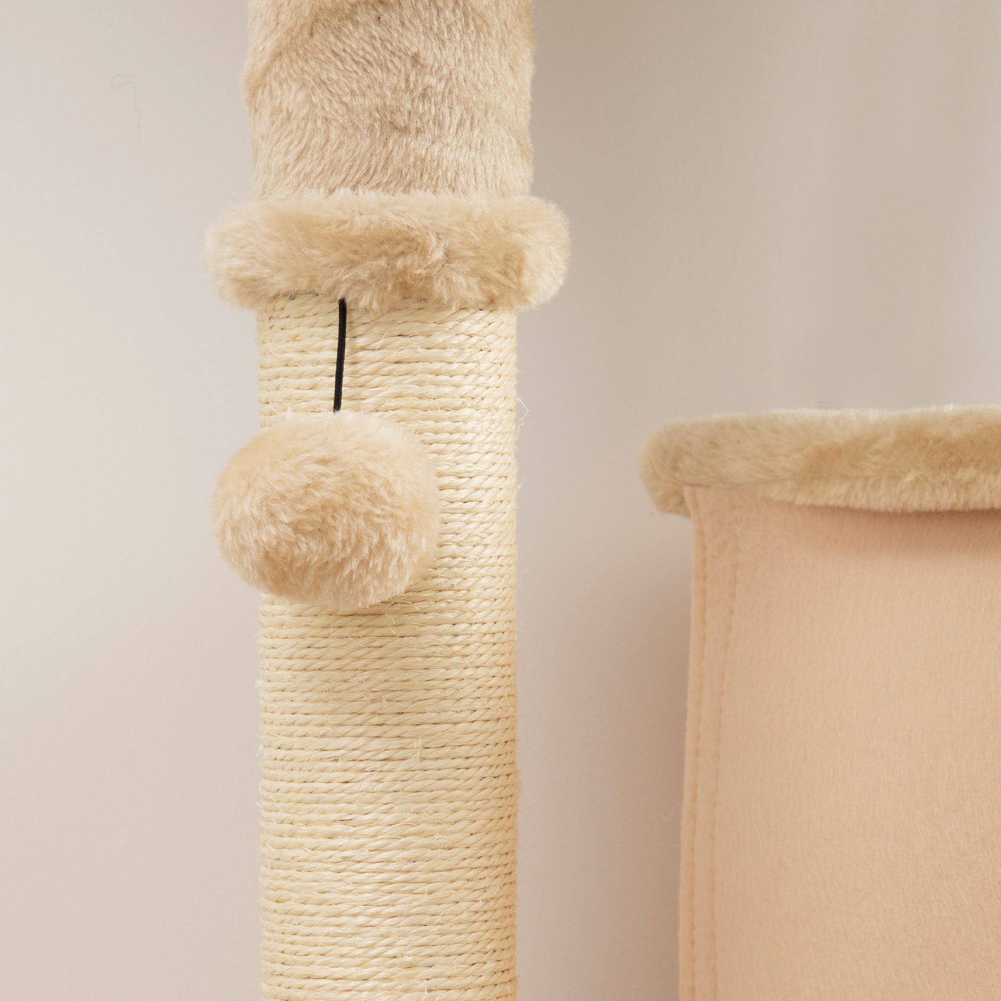 Multi-Level Cat Tree, 132 cm Tall, with House, Bed, Scratching Posts, Brush and Ball, Beige
