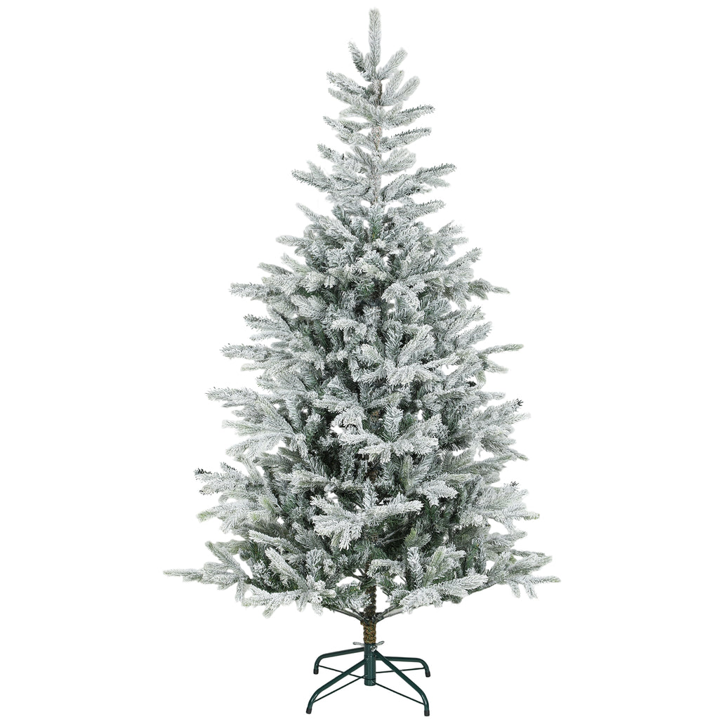 180cm Tall Snow-Covered Christmas Tree with Realistic Branches and Foldable Metal Base