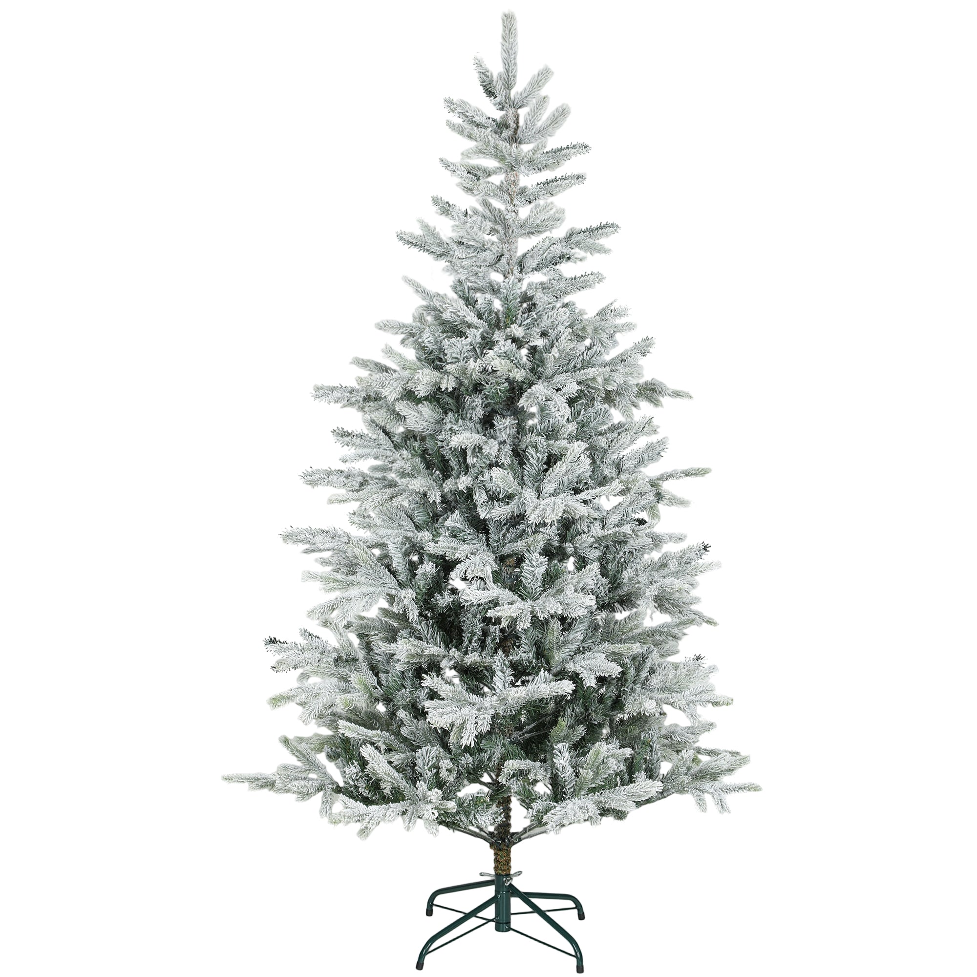 180cm Tall Snow-Covered Christmas Tree with Realistic Branches and Foldable Metal Base