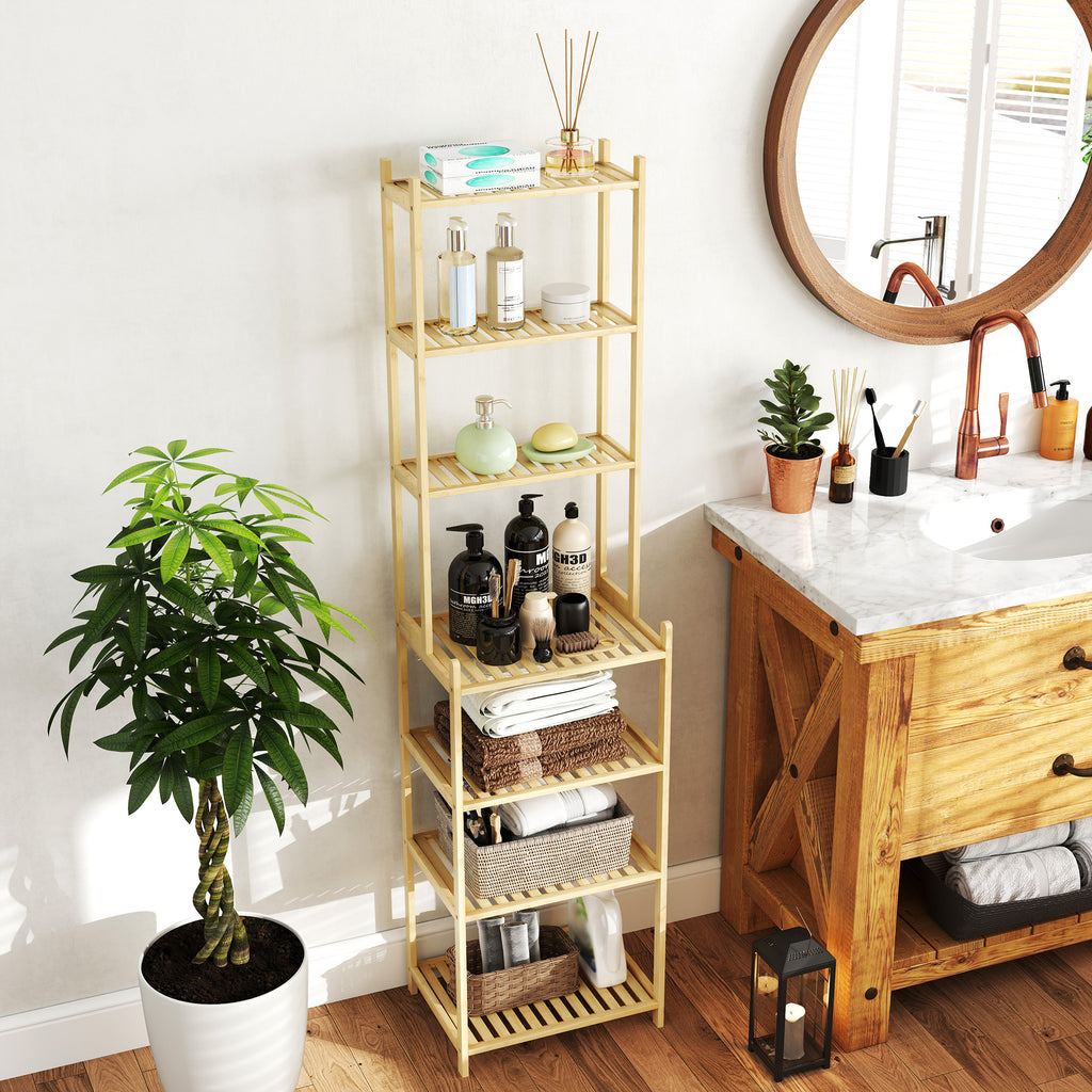 7-Tier Bathroom Shelf Unit Bamboo Storage Unit, 44x33x180 cm, Wood Color