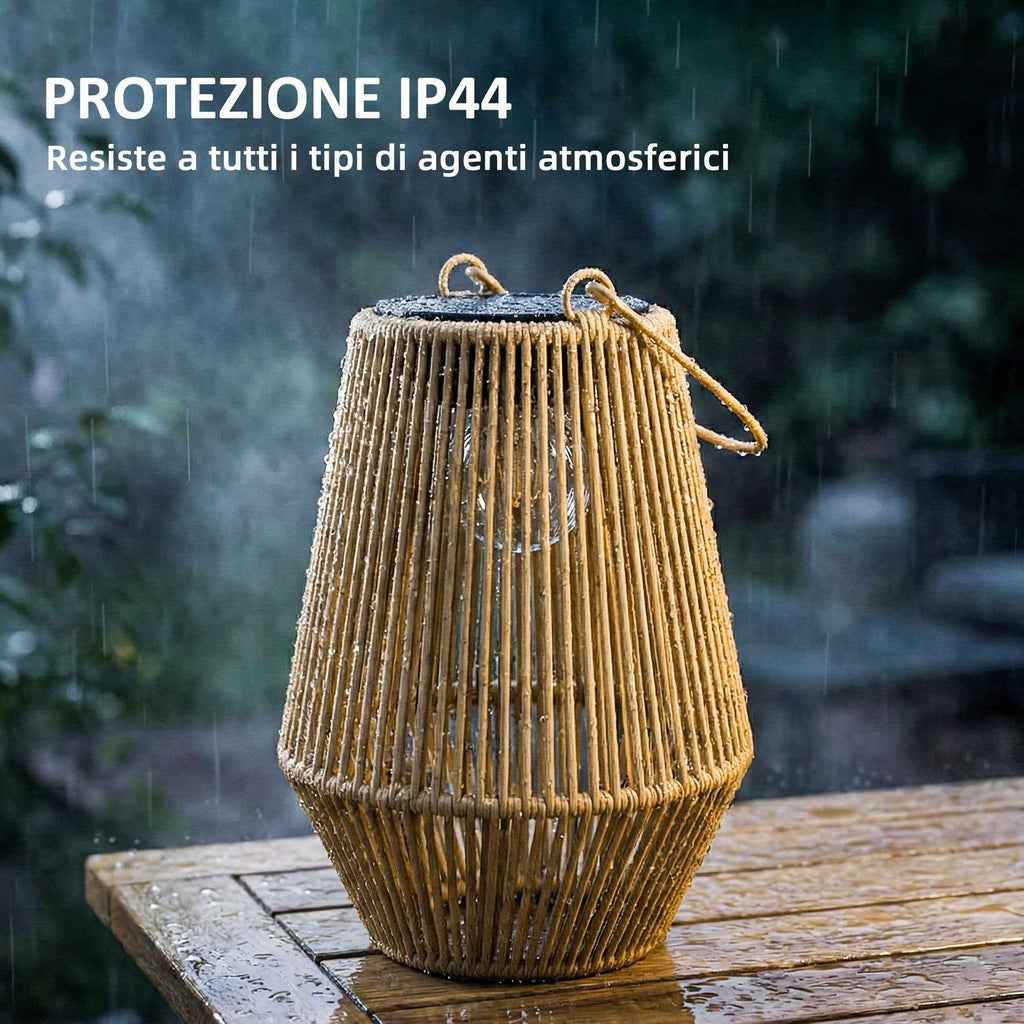 Outsunny Set of 2 Solar Rattan Lamps, with Automatic On/Off, IP44, 16x16x21 cm, Brown