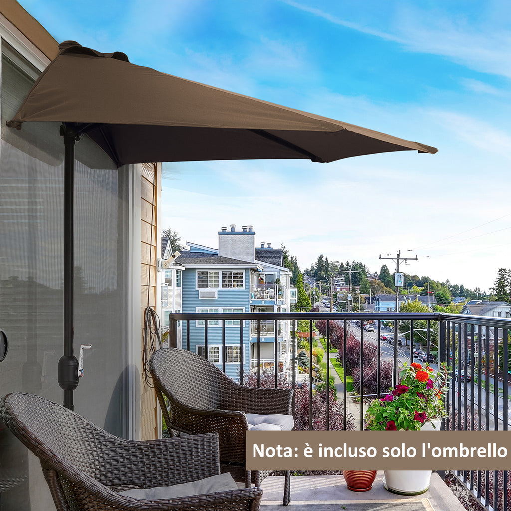 Space-Saving Mezzaluna Wall Umbrella with Crank Opening, Coffee