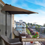 Space-Saving Mezzaluna Wall Umbrella with Crank Opening, Coffee