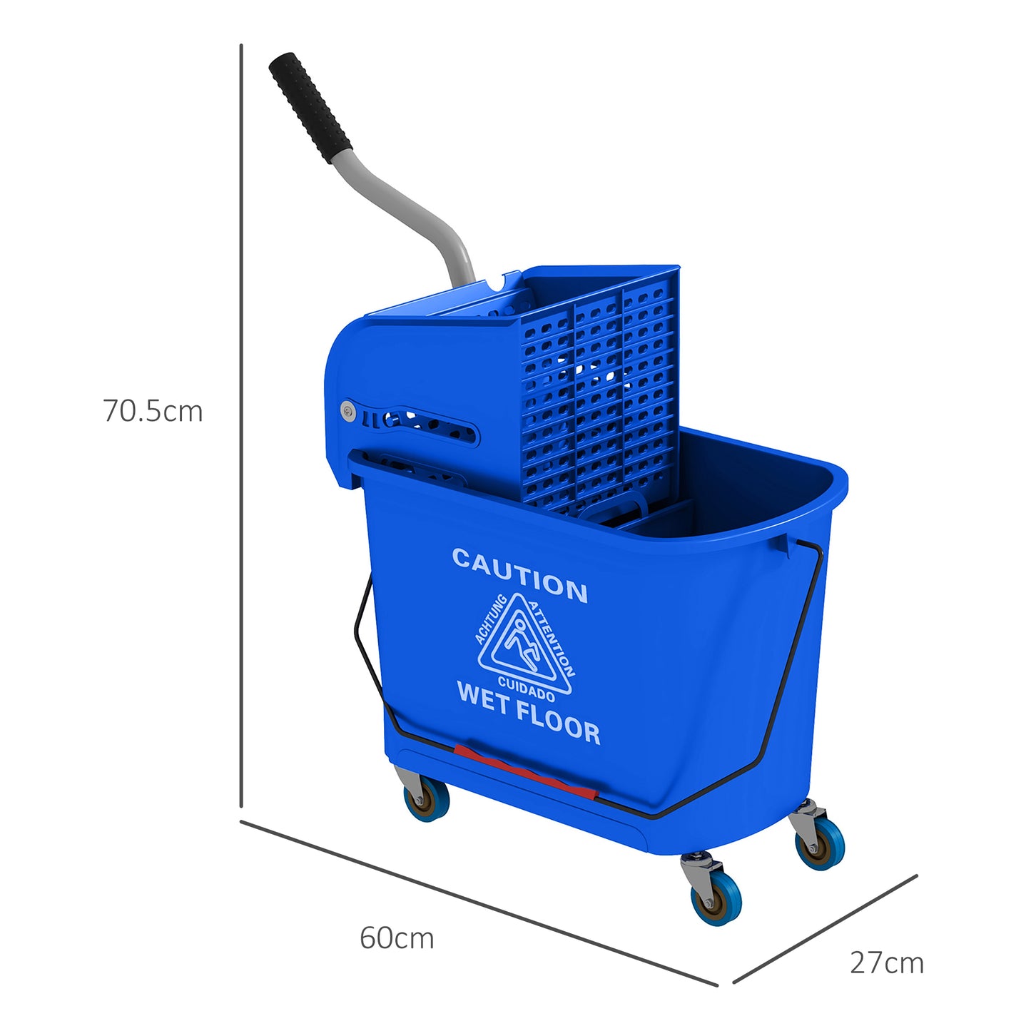 20L PP Plastic Cleaning Trolley with Bucket and Wringer, 60x27x70.5 cm, Blue