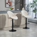 Set of 2 Shell Bar Stools with Footrest, Chenille Effect Fabric, 48x50x94-115 cm, Black and Beige