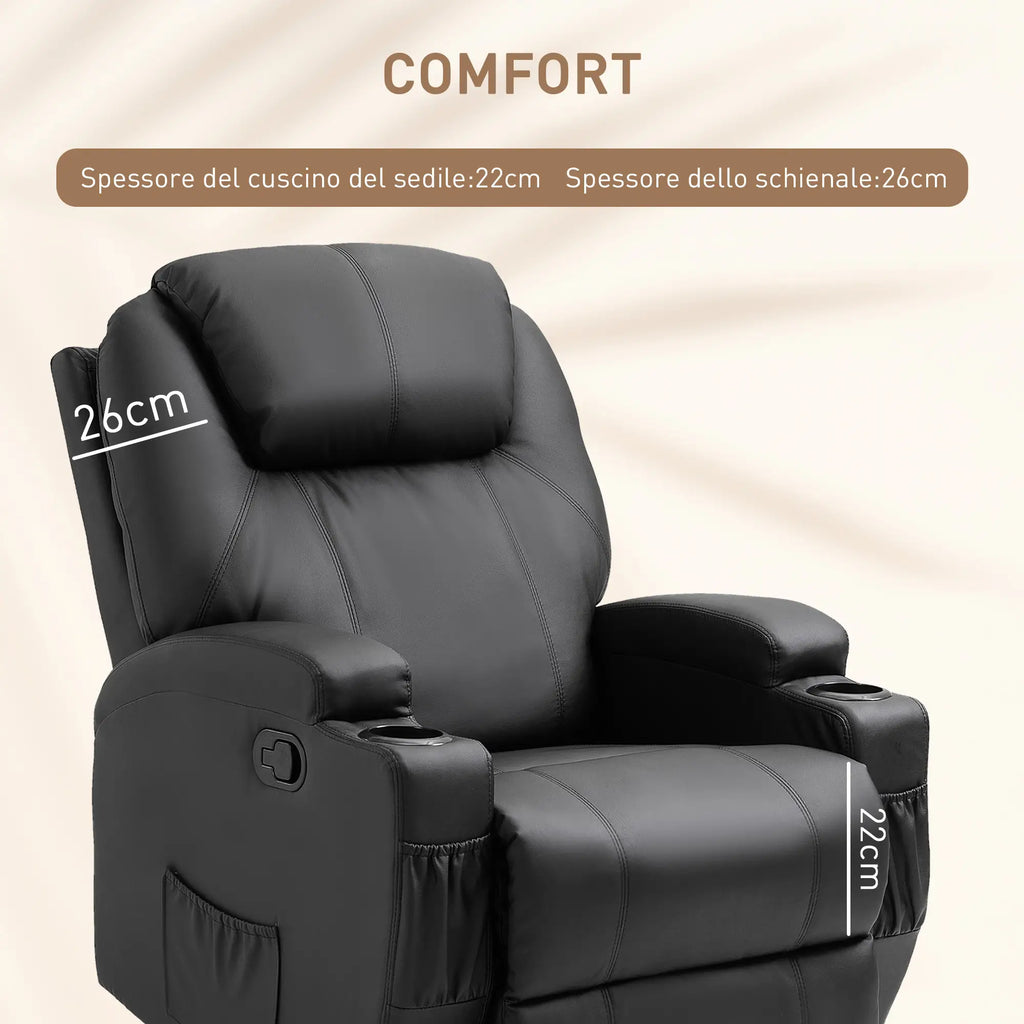 Massage Relax Chair with 8 Points, 5 Modes and 2 Intensities, Reclining with Footrest and Swivel, 84x92x109cm, Black