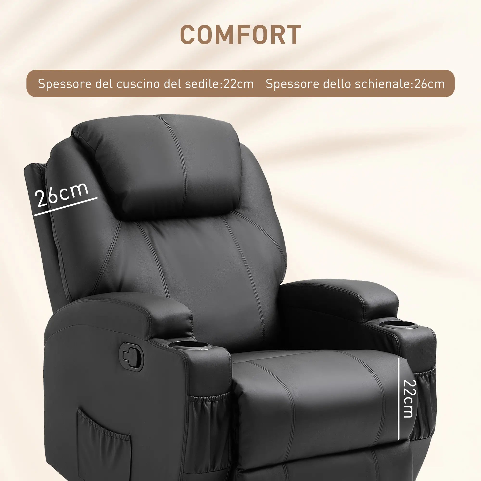 Massage Relax Chair with 8 Points, 5 Modes and 2 Intensities, Reclining with Footrest and Swivel, 84x92x109cm, Black