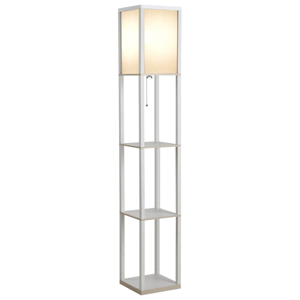 40W Floor Lamp with 3 Shelves and Foot Switch, Made of Wood and Acrylic, 26x26x160 cm, White