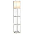 40W Floor Lamp with 3 Shelves and Foot Switch, Made of Wood and Acrylic, 26x26x160 cm, White