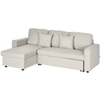Corner Sofa Bed with 2 Seater Seat and Peninsula, Storage Compartment and 2 Fabric Cushions, Cream