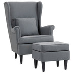 Fabric Living Room Armchair with Footstool, High Backrest and Cushion, 75x83x104 cm, Grey