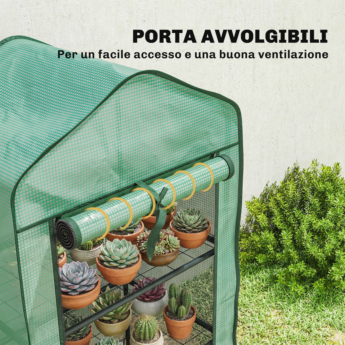 Outsunny Mini Garden Greenhouse with PE Cover, 3 Shelves and Roll-Up Door, 59x39x127cm, Green