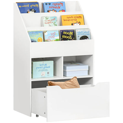 Small Children's Bookcase with MDF Shelves and Drawer, 60x29.9x90cm, White