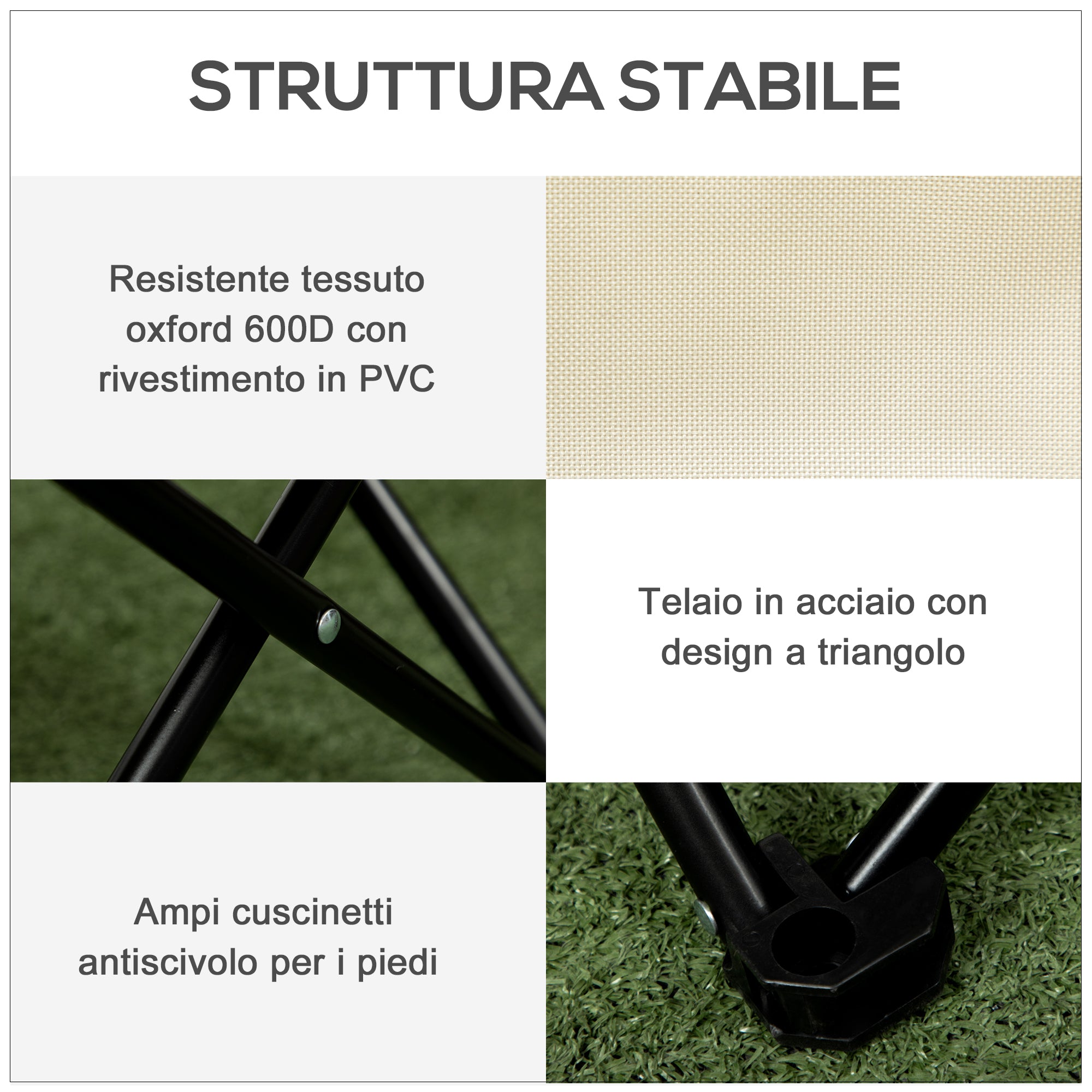 Folding Camping Chair in Oxford Fabric with Side Pocket and Carry Bag, 61x54x66 cm