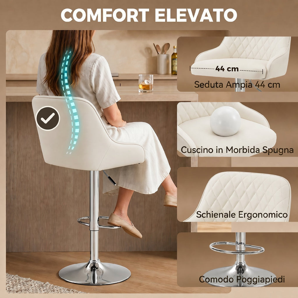 HOMCOM Set of 2 Swivel and Height-Adjustable Bar Stools with Backrest, Faux Leather, White